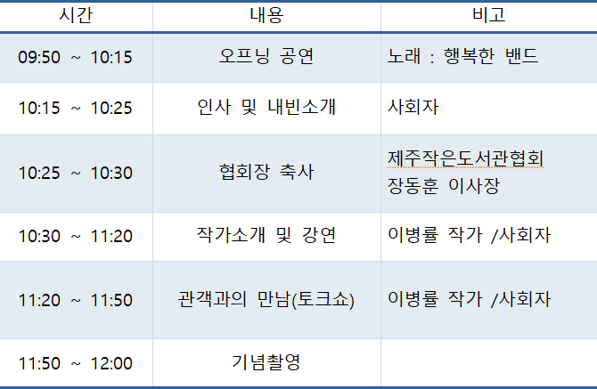 [제주작은도서관협회] 이병률 작가와 함께하는 북콘서트 개최 첨부이미지