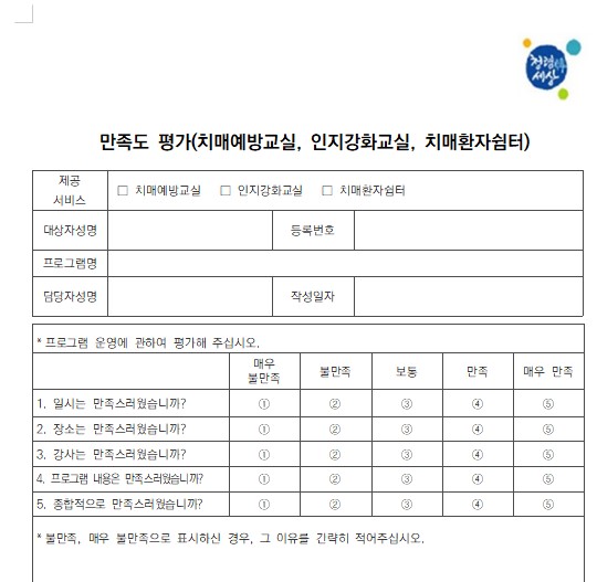 건강증진과 치매예방교실 만족도 설문조사 시 청렴로고 활용 첨부이미지