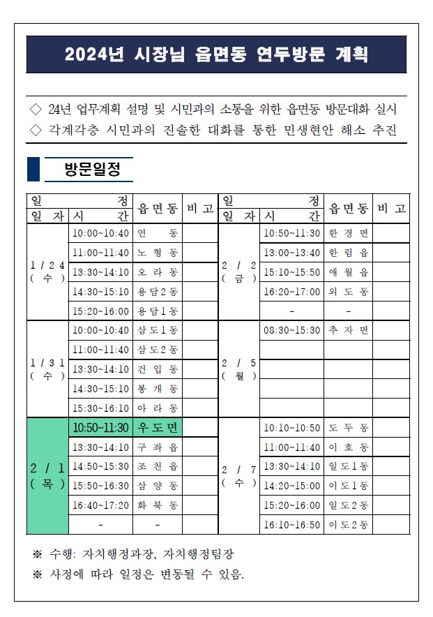 2024년 시장님 우도면 연두방문 계획 알림 첨부이미지